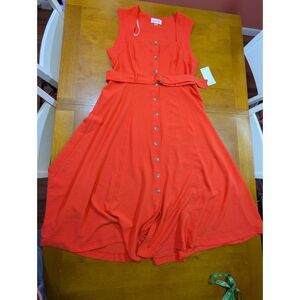 Harper Rose Sleeveless Button Front Midi Dress Ginger Red Size 14 Belted